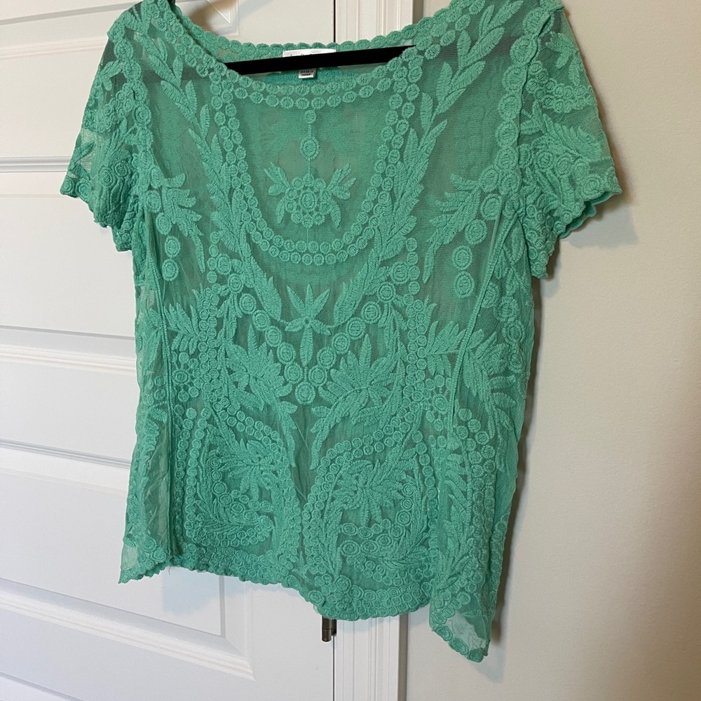 John Paul Richard Green Lace Blouse